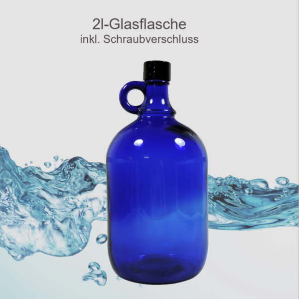 blaue 2l Glasflasche mit Henkel