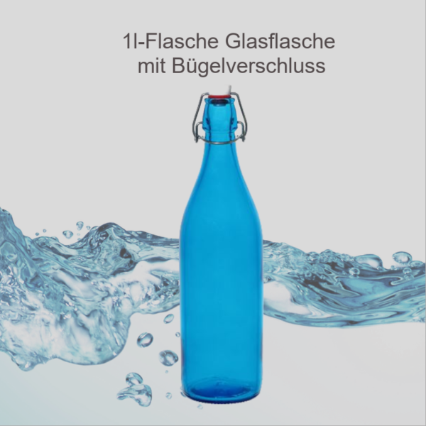 blaue 1l Glasflasche mit Verschluss