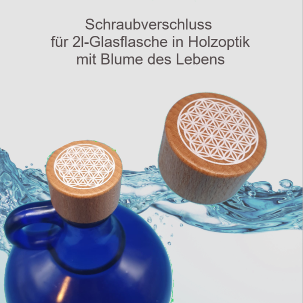 Holz-Deckel für 2l Glasflasche mit Blume des Lebens